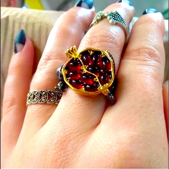 Jewelry - 925 Red Garnet Pomegranate Ring